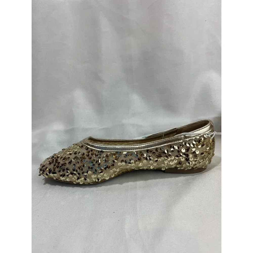 A‎ New Day Womens Gold Sequin Ballet Flats Memory Foam Slip On Shoes Size 8 NEW